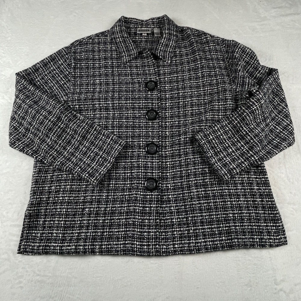 Chicos Design Vintage Black White Tweed Boucle Button Front Jacket Size 3 XL XXL